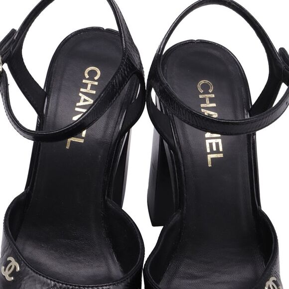 Chanel CC Ankle Strap Platform Sandals in Black Patent Leather - Picture 6 of 8